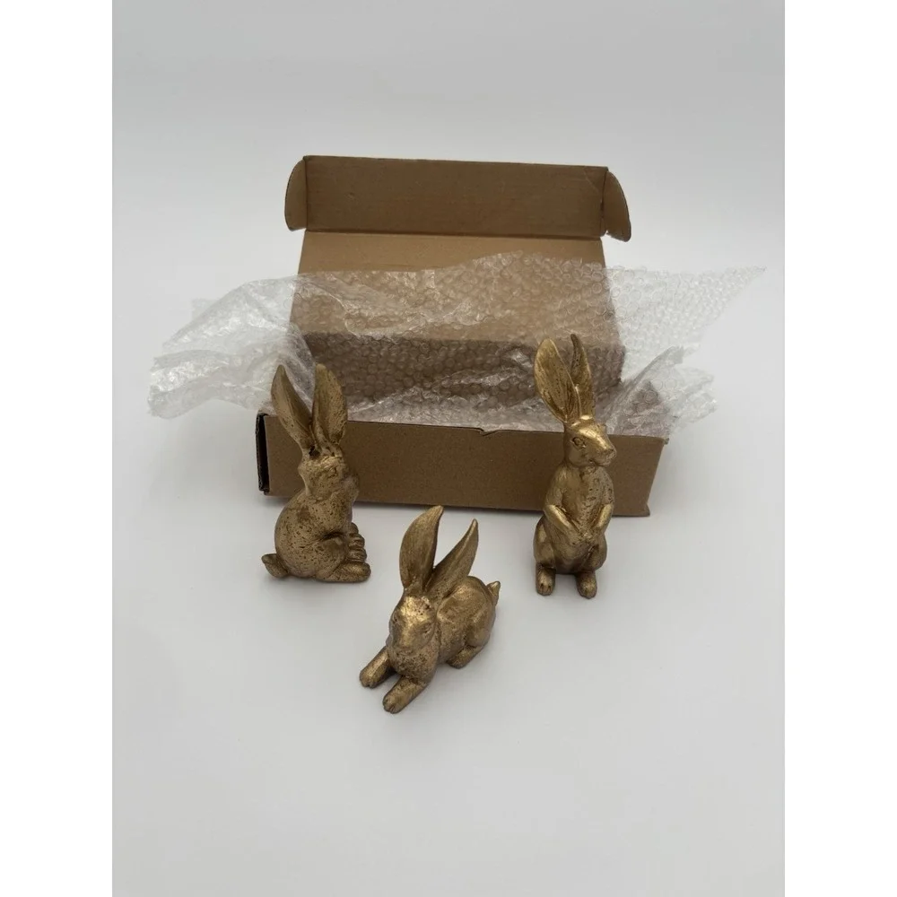 Spring Mini Gold Bunny Figural Set of 3 NEW🐰